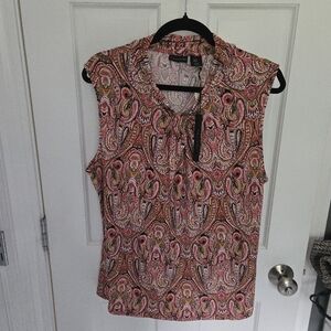 NWT Tahari Pink Paisley Sleeveless Knotted Blouse Size XL